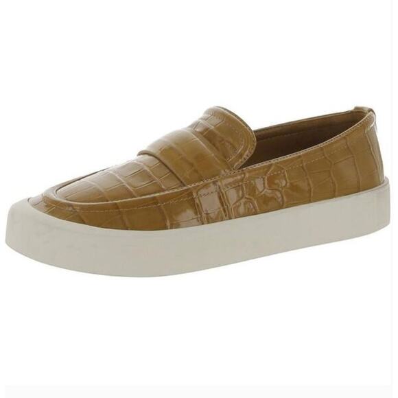 Vince Ghita Loafers 6 Croc Leather Gold Yellow Platform Slip On Comfort - Picture 1 of 10
